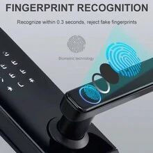 Manija de puerta con cerradura electrónica automática inteligente con huella dactilar y llave digital - Negro - Ver 9