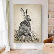 1件帆布牆藝海報,奔跑的兔子,動物油畫藝術牆飾,適用於客廳、臥室、浴室、辦公室、走廊、廚房,不包含相框 - 酒紅色 - 查看 1