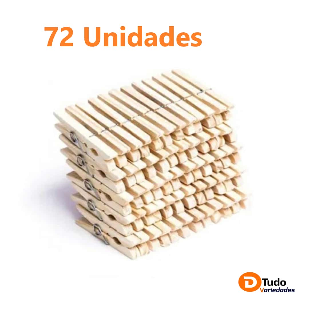 Kit 72 Prendedor De Roupas, Madeira , Embalagem c/ 72 Unidades - Bege - Visão 1