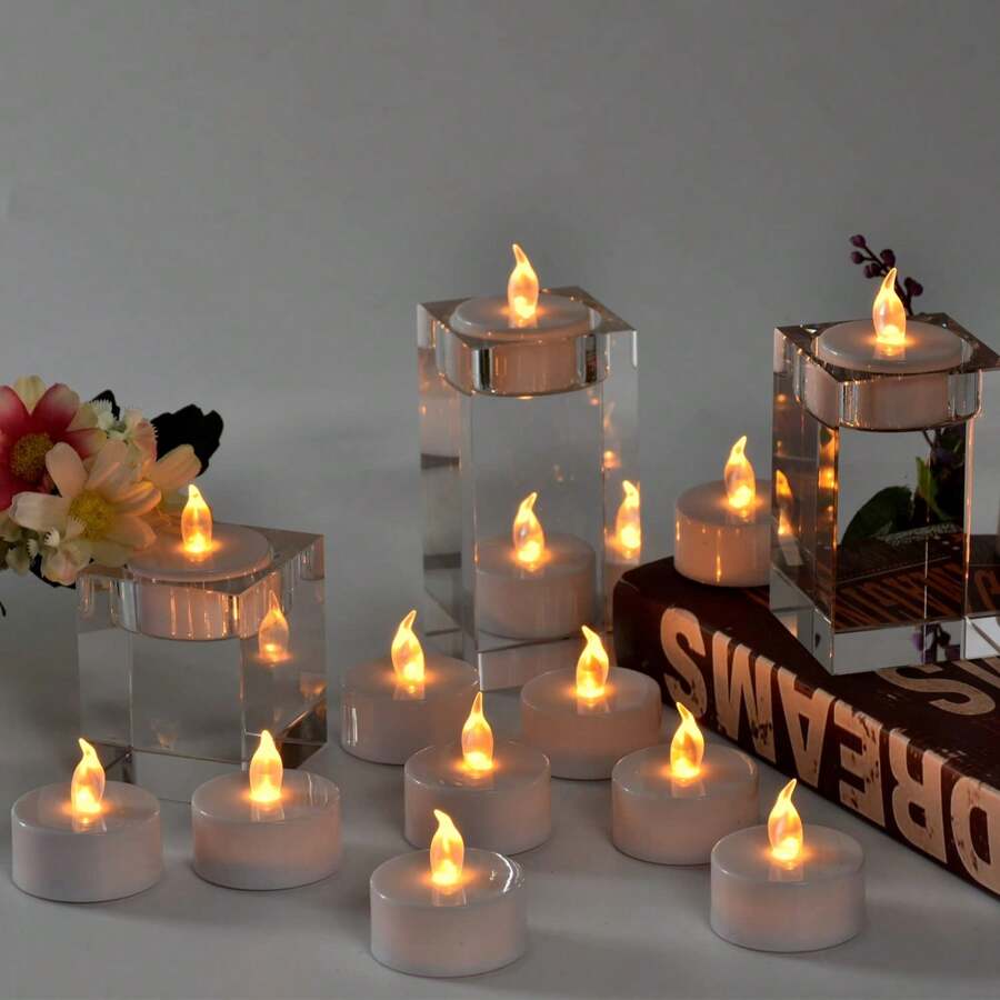 24pcs Tea Lights Candles Battery Operated Realistic LED Flickering Flameless Tea Lights Steady