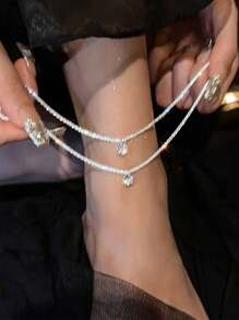 1条简约串珠银色脚链，女士旅行度假配饰，情侣款也适用 - 銀色 - 查看 3