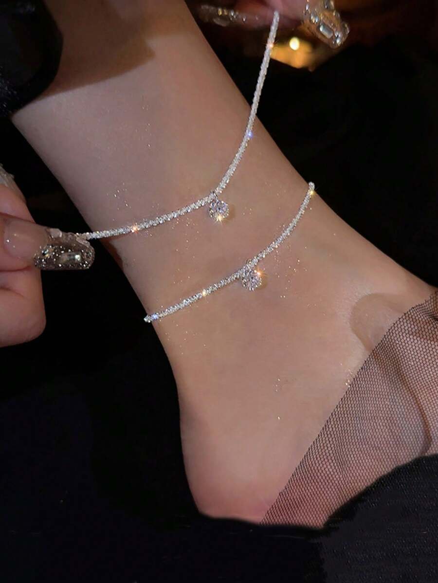 1条简约串珠银色脚链，女士旅行度假配饰，情侣款也适用 - 銀色 - 查看 1