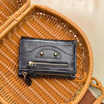 Korean Style Minimalist Solid Color Card Holder With Rivets Decoration Multi-Functional Pu Leather Wallet In Stock For Men Wallet Purse Wallet Small Wallet Men Wallet Leather