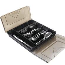 Cutlery Trays With Lids, Plastic Drawer Organiser Utensil Organiser For Kitchen Drawers, Adjustable Silverware Organiser Flatware Tray Drawer Insert For Knives, Garage Tools - Black - View 1
