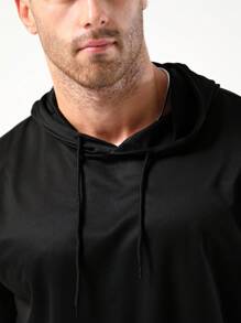 男友风男士连帽运动T恤，速干吸湿短袖网眼运动T恤，基础款黑色夏季T恤 - 黑色 - 查看 9