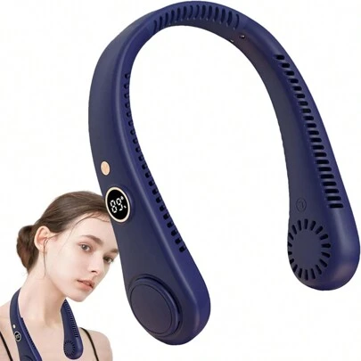 MOREKA Ventilador montado en el cuello con pantalla digital, ventilador eléctrico sin aspas, ventilador con banda para el cuello, mini enfriador de aire portátil, ventilador eléctrico recargable por USB