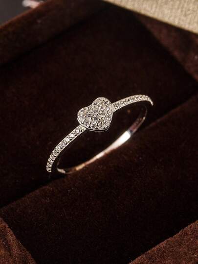 Flyleaf 1pc 925 Sterling Silver Romantic Micro Inlaid  Heart Shaped Women's Ring, For Party, Bridal, Wedding Jewelry Engagement