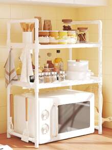 1 件多功能厨房微波炉和烤箱架、双层调味架、独立式储物柜，用于存放厨房碗碟、储物、厨房收纳、厨房用品、房间装饰、家居装饰。 - 白色 - 查看 8