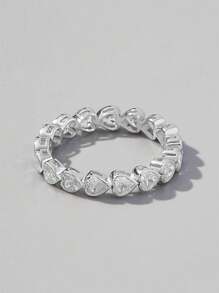 立方鋯心形裝飾銀色婚戒訂婚珠寶 - 銀色 - 查看 1