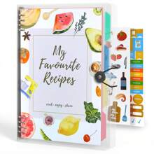 Livre de recettes vide pour saisir vos propres recettes, dossier de recettes 28 x 21,6 cm, livre de recettes amovible avec 8 anneaux, 8 séparateurs et 4 autocollants, espace pour jusqu'à 272 recettes
