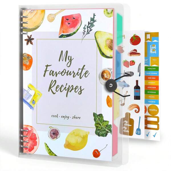 Livre de recettes vide pour saisir vos propres recettes, dossier de recettes 28 x 21,6 cm, livre de recettes amovible avec 8 anneaux, 8 séparateurs et 4 autocollants, espace pour jusqu'à 272 recettes