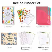 Livre de recettes vide pour saisir vos propres recettes, dossier de recettes 28 x 21,6 cm, livre de recettes amovible avec 8 anneaux, 8 séparateurs et 4 autocollants, espace pour jusqu'à 272 recettes