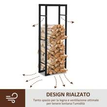 Scaffale Porta Legna Legnaia Verticale Supporto per Legna Portata 100kg Metallo 40 * 25 * 150cm - nero - Visualizzare 4
