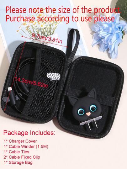 6pcs/Set Eva Cable Organizer Bag + 1.5m Cat Winder + Tpu Charging Head Protector + 20w Fast Charger Data Cable, Compatible With IPhone 12/13/14 Models