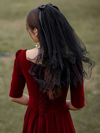 1 件时尚新娘个性黑色面纱发饰，适合婚礼、派对、表演、时装秀和其他场合服装万圣节秋季女士服装