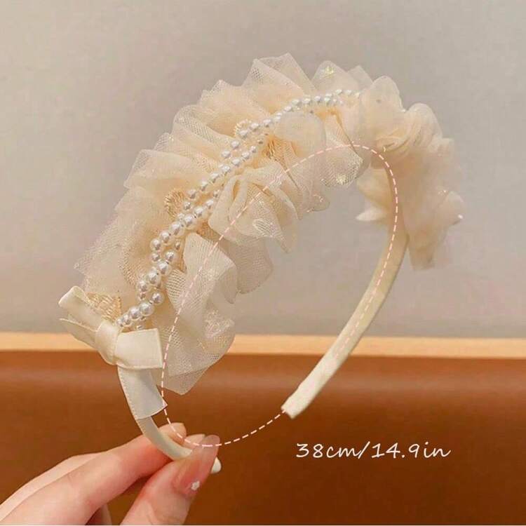 1 pieza Diadema con corona de cumpleaños para niña, accesorio para fotografía, pasador de pelo de princesa - Beis - Añade 5