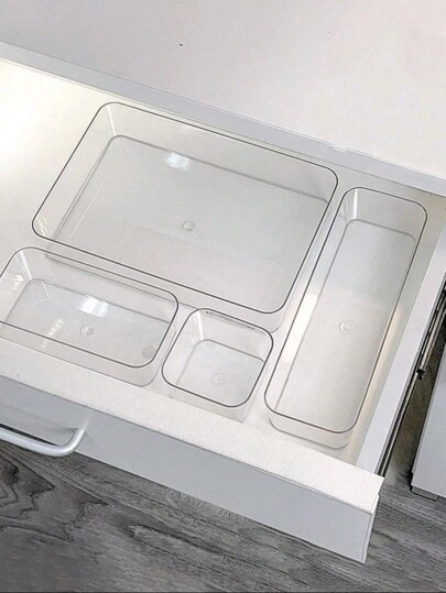 1pc/4pcs/5pcs/6pcs Transparent Drawer Storage Boxes, Suitable For Small Items, Desktop Drawer Organizer Divider Boxes, Plastic Drawer Storage Containers For Cosmetics, Kitchen Utensils, Office Desk, Bathroom, Valentine's Day Gift, Autumn Decor, Holiday Decor, Room Decor, Home Decor, Bedroom Decor
