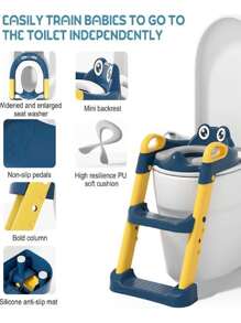 Asiento Entrenador Adaptador Para Baño Infantil Con Escalera - AZUL/AMARILLO - Ver 6