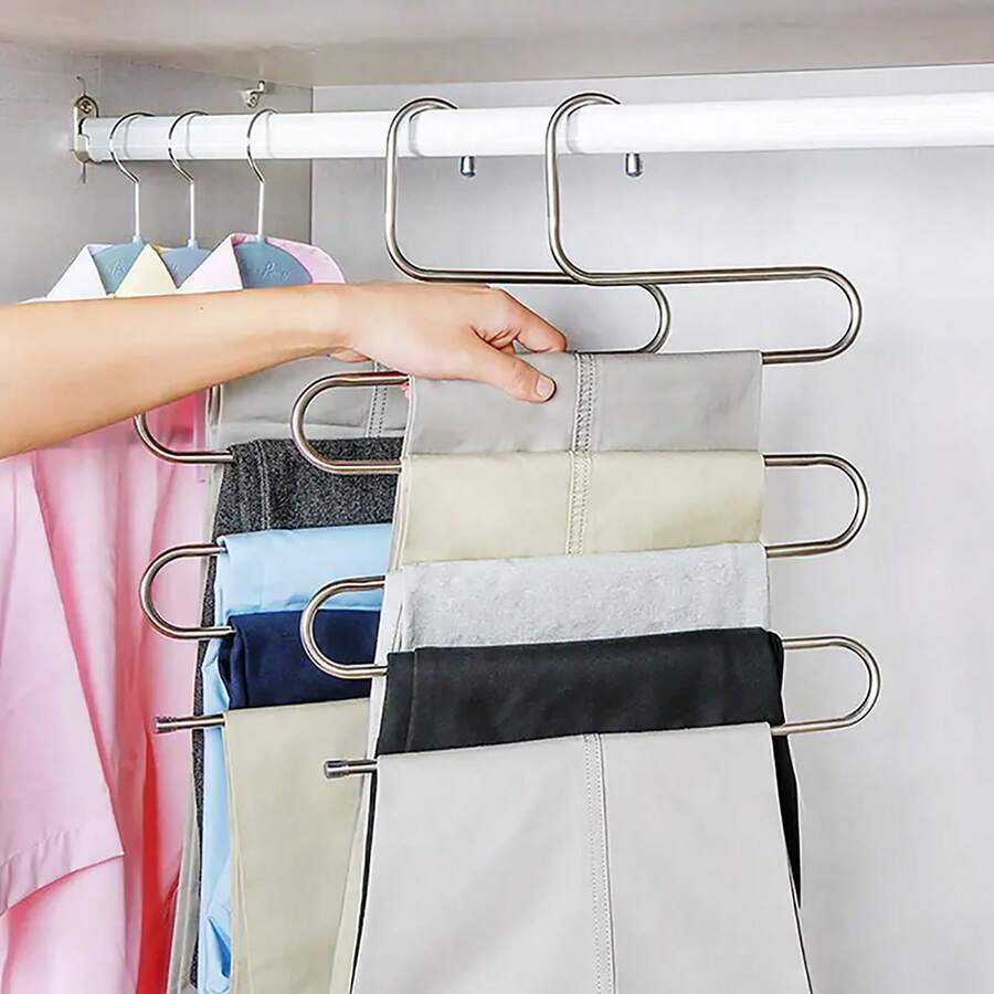 1 PC, Stainless Steel S-Shaped Trouser Hanger For Hanging Pants Special Hanger Household Multi-Layer Multi-Functional Wardrobe Built-In Storage Artifact - Silver - View 1