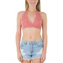 ToBeInStyle Women's Lined Lace Halter Stretch Bralette - 銅 - 查看 4