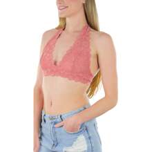 ToBeInStyle Women's Lined Lace Halter Stretch Bralette - 銅 - 查看 6