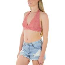 ToBeInStyle Women's Lined Lace Halter Stretch Bralette - 銅 - 查看 3
