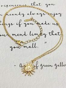 不鏽鋼防水&低過敏性金色3d太陽掛墜項鍊,適合女性日常穿戴 - 金色 - 查看 3