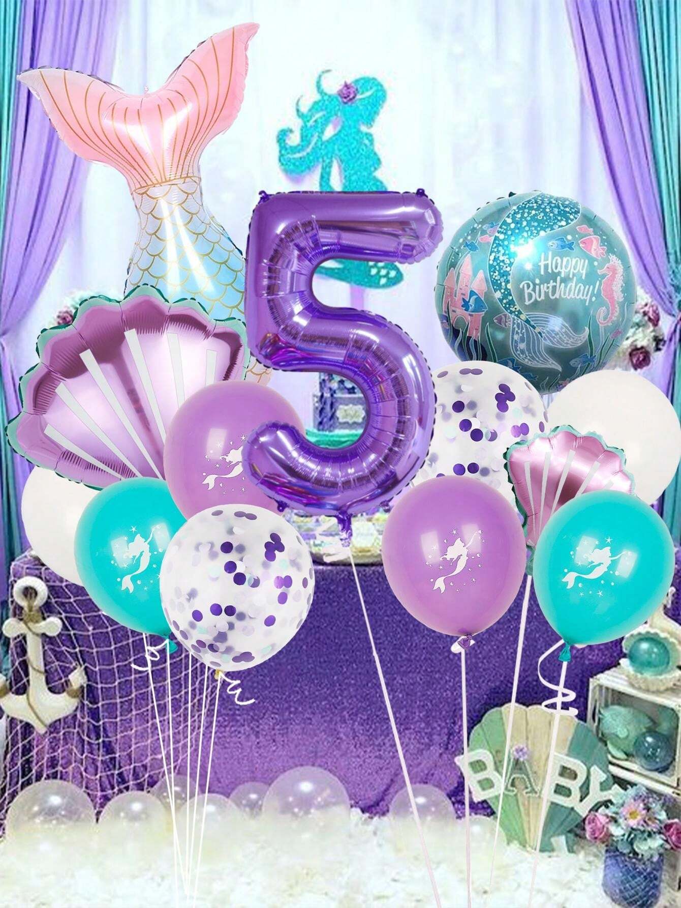13pcs/Set Mermaid Tail Balloons Kit, Comes With Confetti, Mermaid Tail