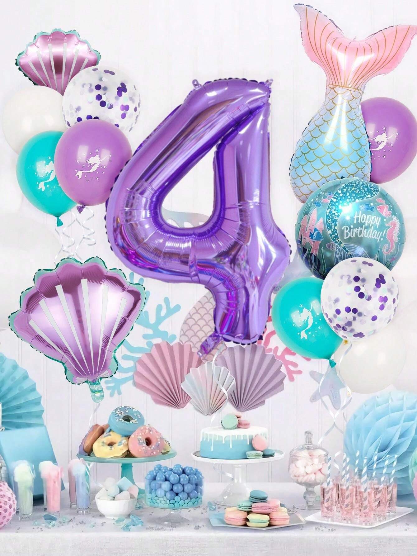 13pcs/Set Mermaid Tail Balloons Kit, Comes With Confetti, Mermaid Tail