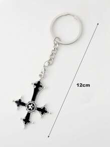 1pc 男女皆適用時尚合金哥德式十字星鑰匙扣,庞克十字鑰匙扣,哥德式復古十字鑰匙鏈或十字垂吊墜,適用於手提包配件,手機吊飾,鑰匙鏈,汽車鑰匙鏈,祝福鑰匙圈,提供給朋友男女之禮物。 - 黑色 - 查看 4