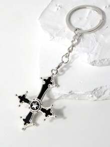 1pc 男女皆適用時尚合金哥德式十字星鑰匙扣,庞克十字鑰匙扣,哥德式復古十字鑰匙鏈或十字垂吊墜,適用於手提包配件,手機吊飾,鑰匙鏈,汽車鑰匙鏈,祝福鑰匙圈,提供給朋友男女之禮物。 - 黑色 - 查看 1