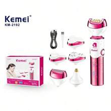 Depilador Elétrico Recarregável 6 em 1 Feminimo Kemei KM-2192 - Rosa chiclete - Visão 1