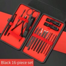 24 Stücke/ 18 Stücke/ 16 Stücke/ 12 Stücke/ 10 Stücke/ 7 Stücke/ 4 Stücke Schwarz Edelstahl Maniküre Werkzeug Set Inklusive Nagel Clipper Und Schneider