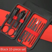24 Stücke/ 18 Stücke/ 16 Stücke/ 12 Stücke/ 10 Stücke/ 7 Stücke/ 4 Stücke Schwarz Edelstahl Maniküre Werkzeug Set Inklusive Nagel Clipper Und Schneider