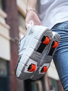 Transformable Dual-Wheel Heelys Roller Skate Shoes For Boys, Adjustable And Removable Wheels - Silver - View 3