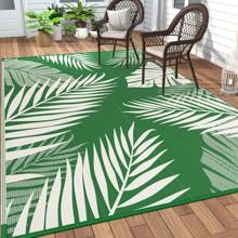 GENIMO Outdoor Rug Waterproof For Patios Clearance, Reversible Outdoor Plastic Straw Camping Rug Carpet, Large Area Rugs Mats For RV, Camper, Deck, Balcony, Porch, Beach, Picnic, Grey&White - 深綠色&白色 - 查看 1