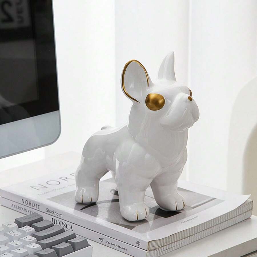1pc Large Modern Art Ceramic White Dog Ornament - White - View 1
