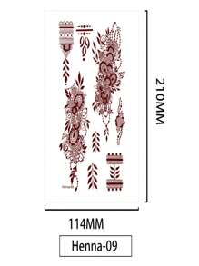 4 件逼真的手指和手腕指甲花纹身贴纸，带有花卉、叶子、莲花图案 - 红棕色，临时半永久防水纹身 - 棕色 - 查看 5