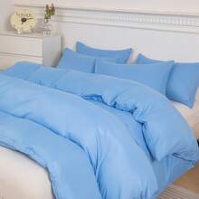 1 件拉绒羽绒被套，亲肤防滑，适合所有季节，日式风格，单人床上用品套 - 薄荷藍 - 查看 3