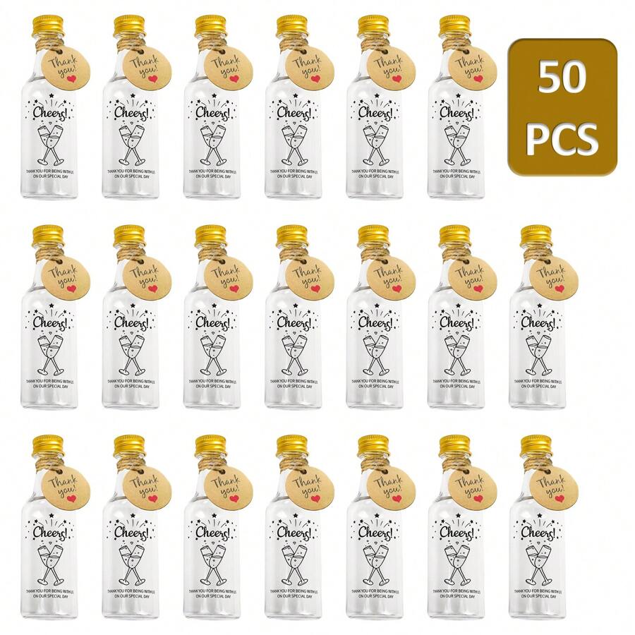 50入組帶蓋50ml迷你婚禮酒瓶,可重複使用的空白塑膠丙烯酸短酒瓶,婚禮派對禮物佳品 - 無色 - 查看 1