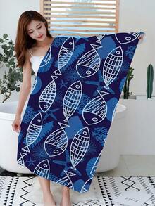 1入魚紋印花微纖維沙灘巾,可供多種尺寸沙灘毯,防曬披肩,適用於游泳,野營,運動,沙灘或健身房 - 彩色 - 查看 5