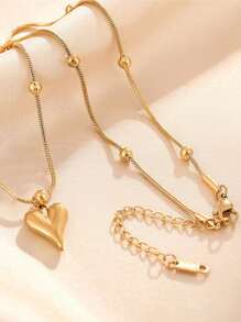 1 pieza Collar con colgante de corazón chapado en oro de 18K de acero inoxidable, elegante y adecuado para uso diario de mujeres, fiestas o regalo del Día de San Valentín