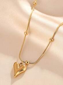 1 pieza Collar con colgante de corazón chapado en oro de 18K de acero inoxidable, elegante y adecuado para uso diario de mujeres, fiestas o regalo del Día de San Valentín