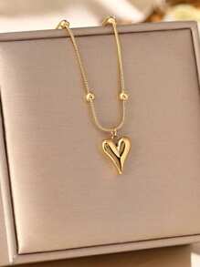 1 pieza Collar con colgante de corazón chapado en oro de 18K de acero inoxidable, elegante y adecuado para uso diario de mujeres, fiestas o regalo del Día de San Valentín