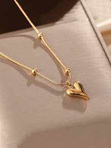 1 pieza Collar con colgante de corazón chapado en oro de 18K de acero inoxidable, elegante y adecuado para uso diario de mujeres, fiestas o regalo del Día de San Valentín