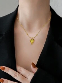 1 pieza Collar con colgante de corazón chapado en oro de 18K de acero inoxidable, elegante y adecuado para uso diario de mujeres, fiestas o regalo del Día de San Valentín