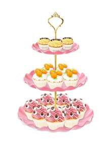 2pcs/Set 2 Tier Dessert Stand With Handle, Plastic Cupcake Display Holder For Buffet, White - White - View 5