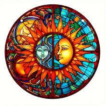 1入組帶太陽眼鏡月亮和陽光彩色玻璃窗,藍色和黃色廚房裝飾,適用於窗戶的亞克力日光捕手,感恩節或生日禮物,女性生日時的美麗太陽收藏品,新居或母親節禮物 - B15月亮和陽光 - 查看 7