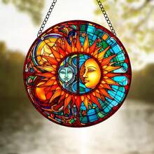 1入組帶太陽眼鏡月亮和陽光彩色玻璃窗,藍色和黃色廚房裝飾,適用於窗戶的亞克力日光捕手,感恩節或生日禮物,女性生日時的美麗太陽收藏品,新居或母親節禮物 - B15月亮和陽光 - 查看 8