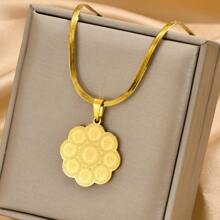 1pc Gold Plated Stainless Steel Thick Chain Maple Leaf, Geometric Design, Punk Style, Streetwear, Daily Wear, Festival Accessory For Men - Yellow Gold - View 4